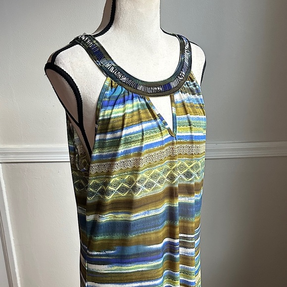 Mlle Gabriel Maxi Dress Bead Embellished Keyhole Neckline Flowy Stripe Print - Picture 17 of 17